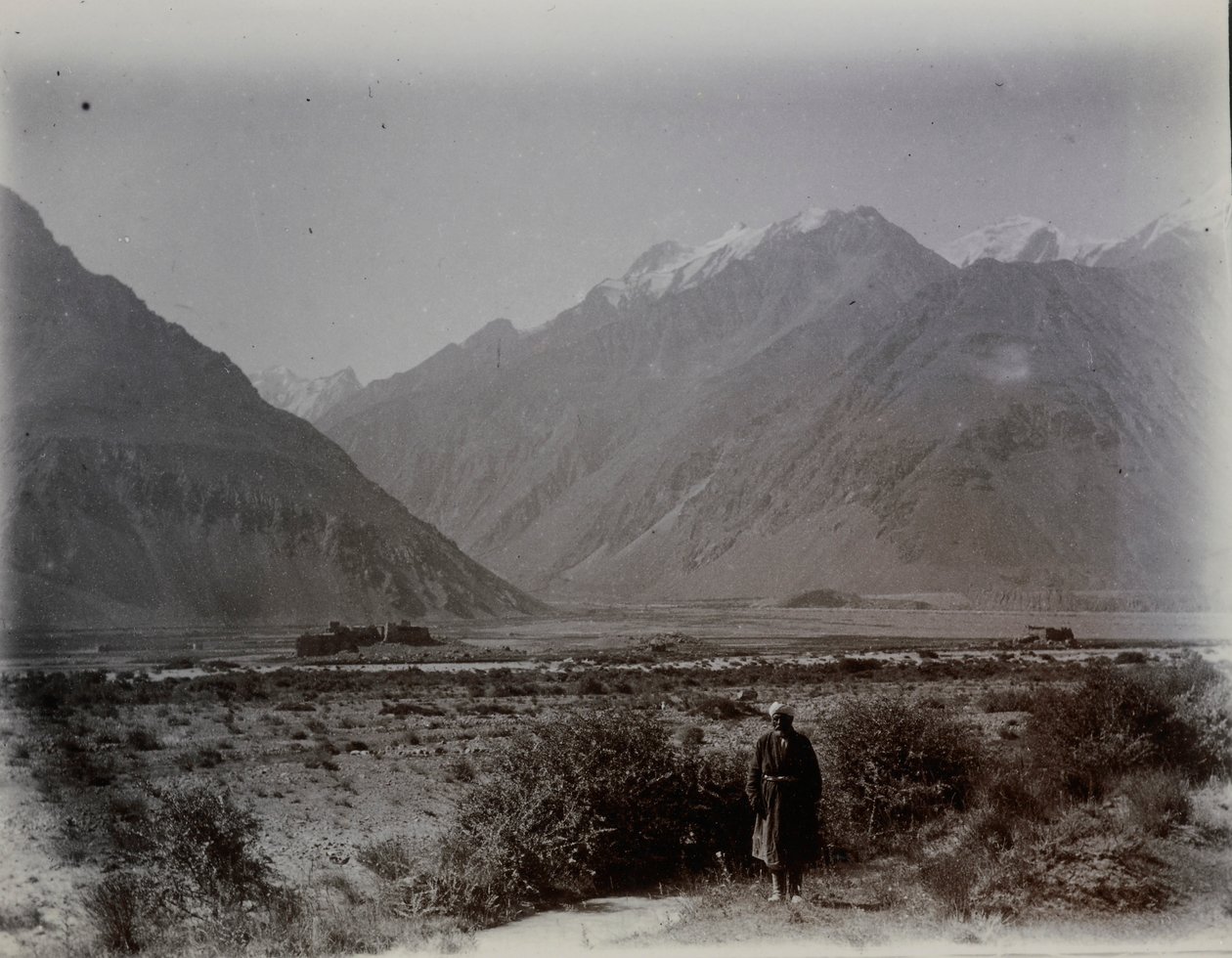 Kala-i-Panja Forts from Kusht-sam Spur. Distant View Across Valley Towards Forts, with Mountains Beyond, 2 September 1915 by Aurel Stein