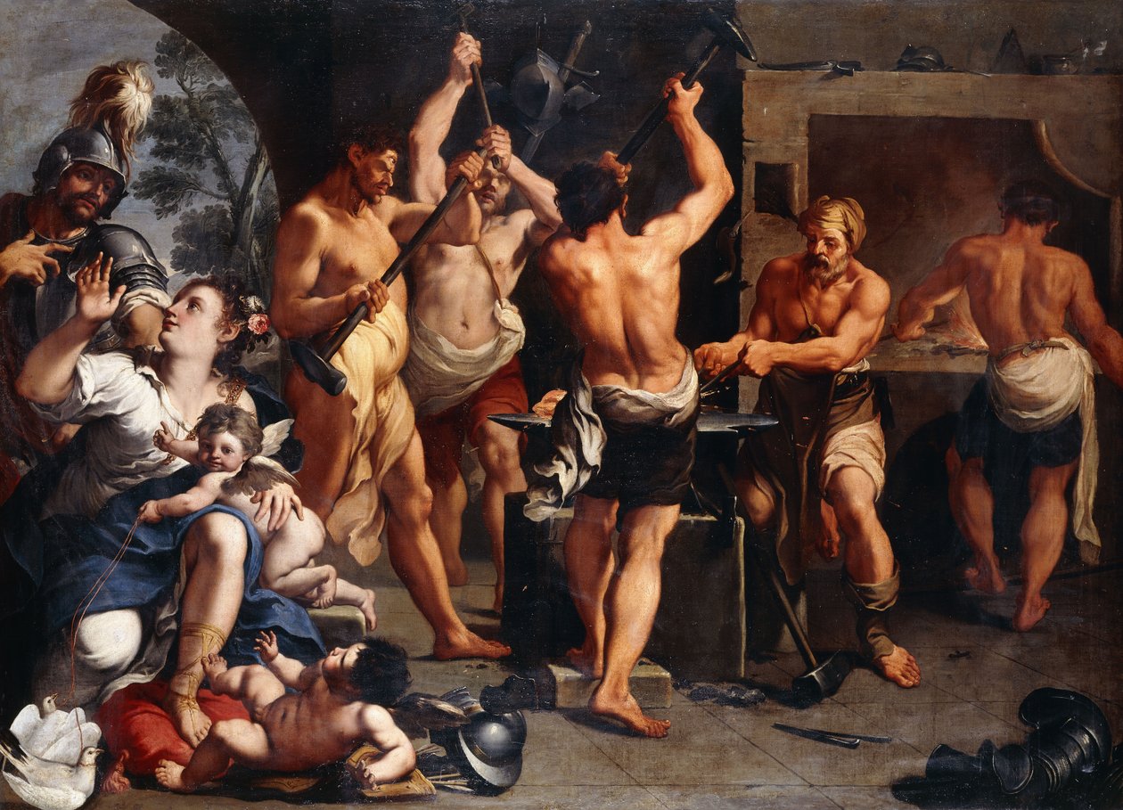 Mars and Venus at the Forge of Vulcan by Aureliano Milani