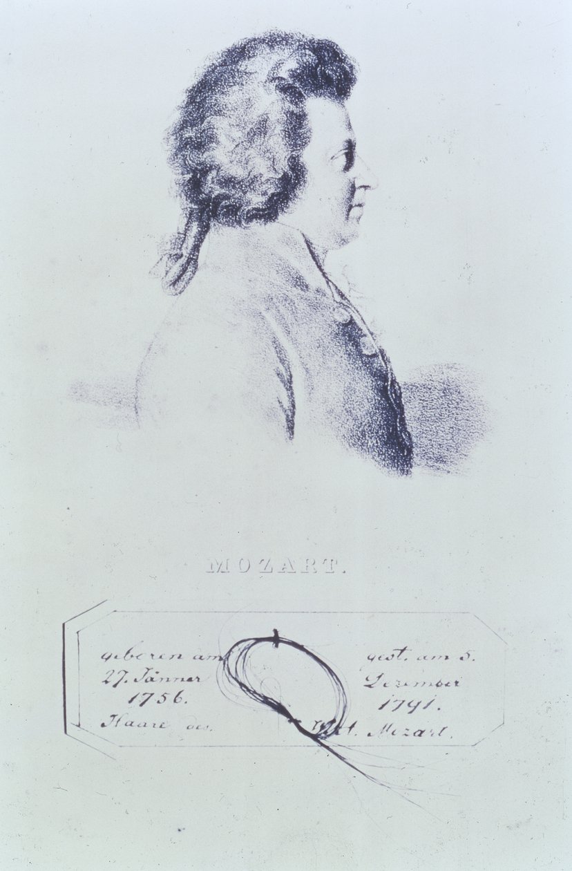 Portrait of Wolfgang Amadeus Mozart (1756-91) with a Lock of His Hair Attached Below by Austrian School
