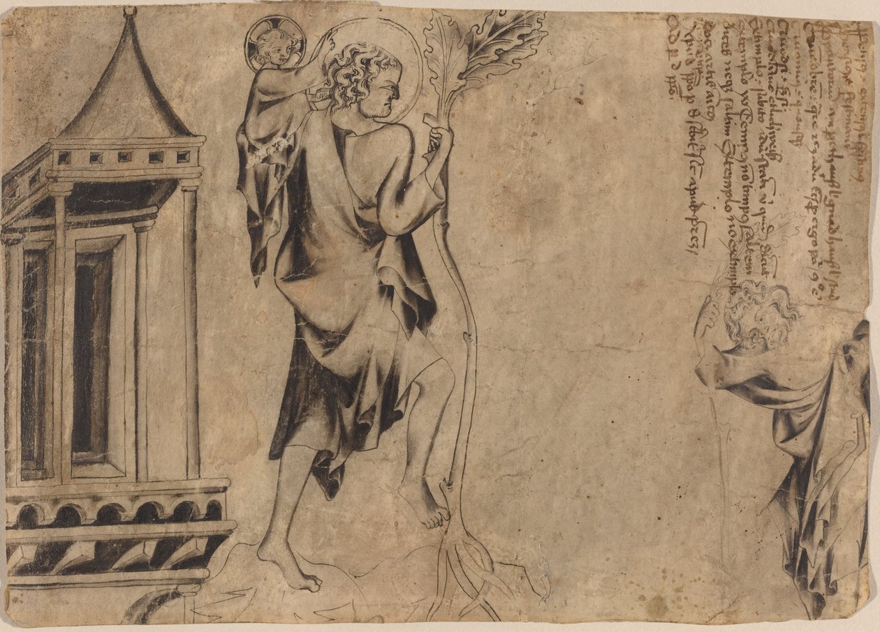 An Aedicule with Two Studies of Saint Christopher by Austrian 14th Century
