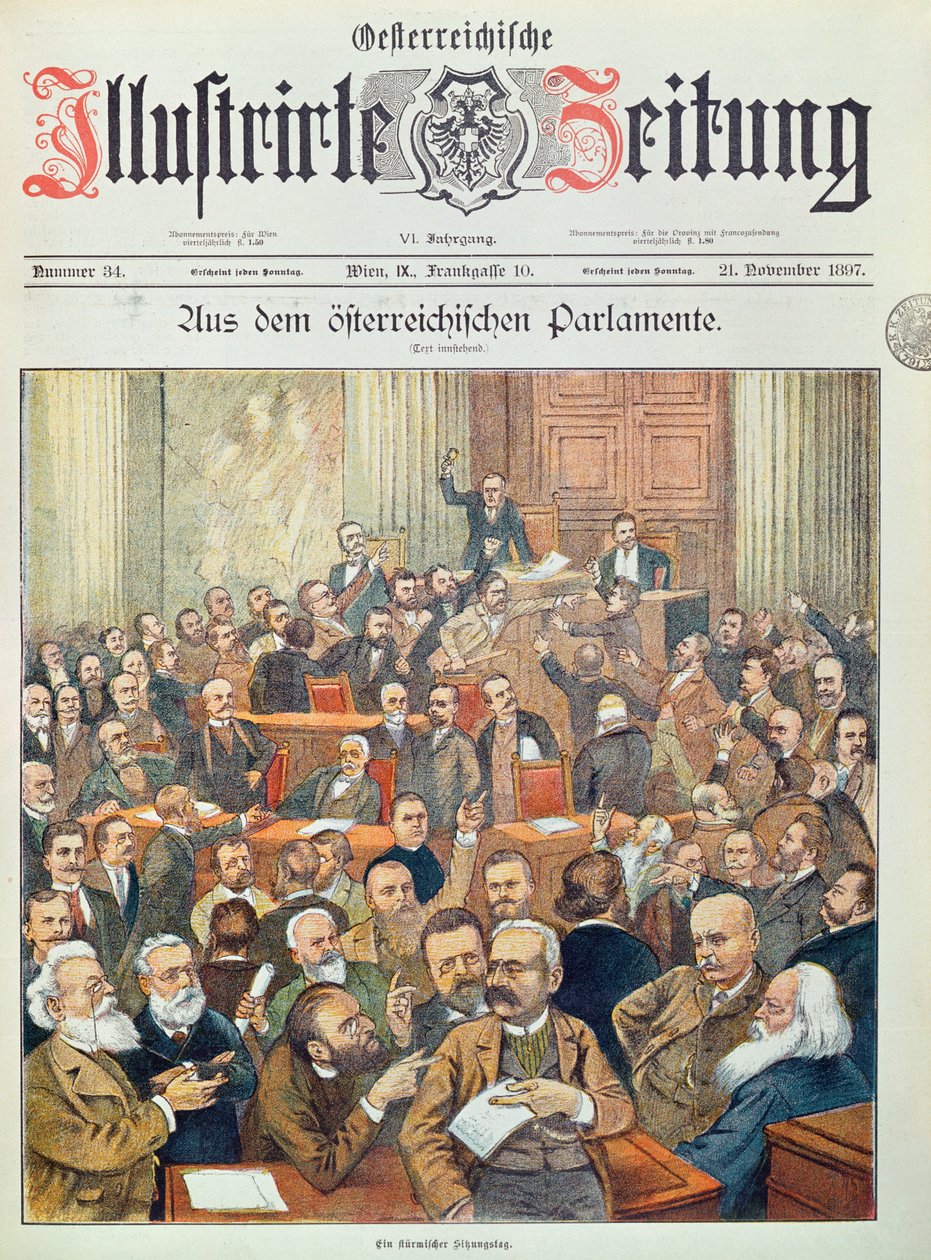 A Stormy Session in the Austrian Parliament in Vienna, 1897 by Austrian School
