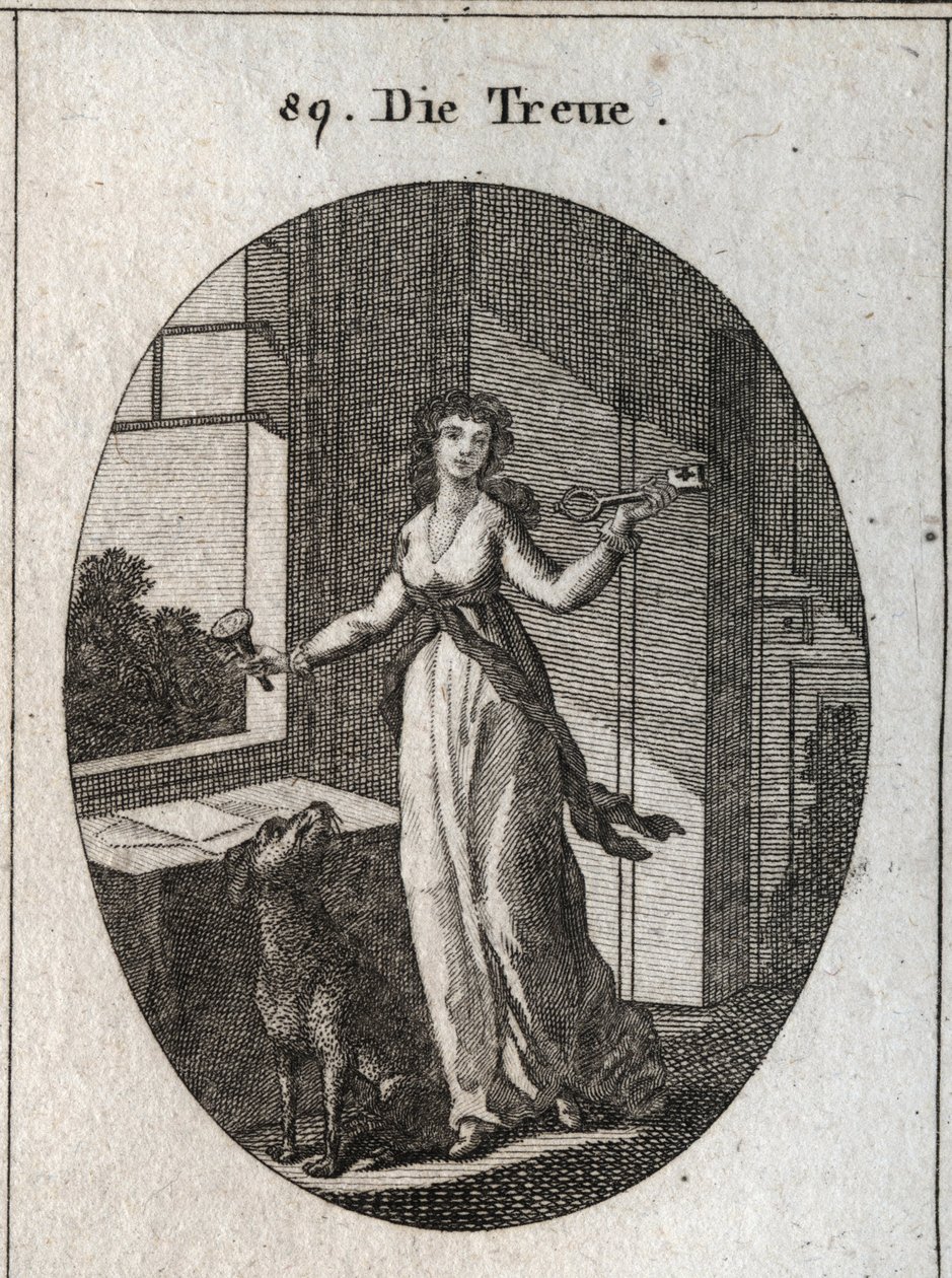 Allegory of loyalty whose symbols are the key, the seal and the dog. Engraving in 