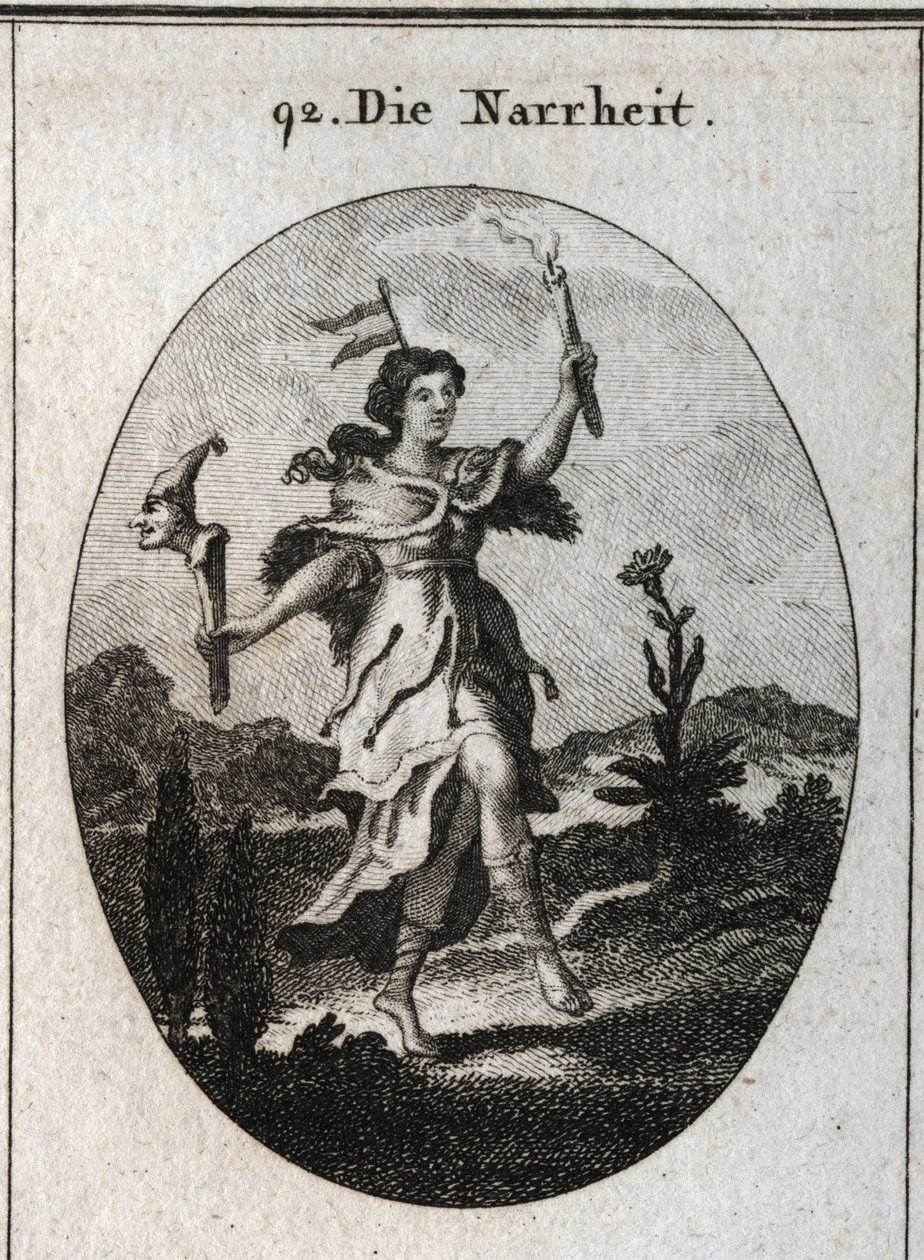 Allegory of madness. The bear skin coat desires madness that carries anger, the action of dancing emphasizes those who wear to gaiety. The vane on his head marks the instability of fantasies. It contrasts the light of a candle with the light rays of the su by Austrian School