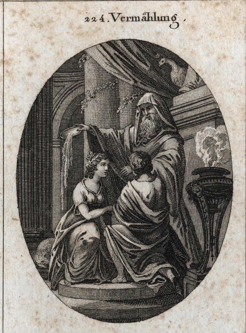 Allegory of Marriage: The Priest Throws the Fiel of the Animals Behind the Altar to Show That There Is No Bitterness at Marriage. Engraving in 