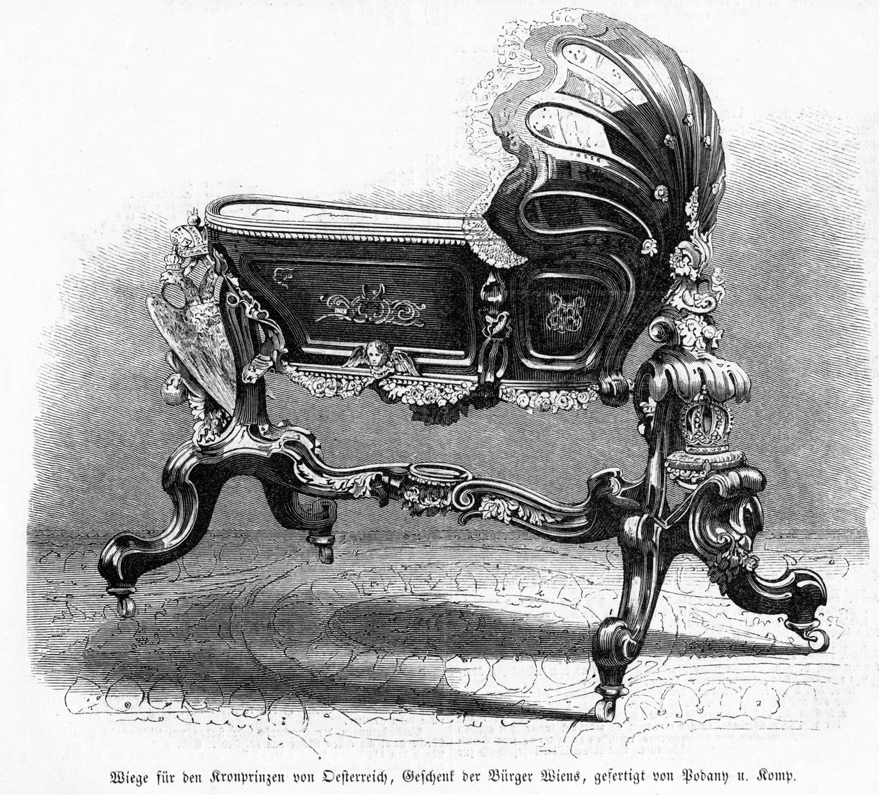 Baby cot of the Austrian Crown Prince, illustration from Leipziger Illustrirte Zeitung, 1859 by Austrian School