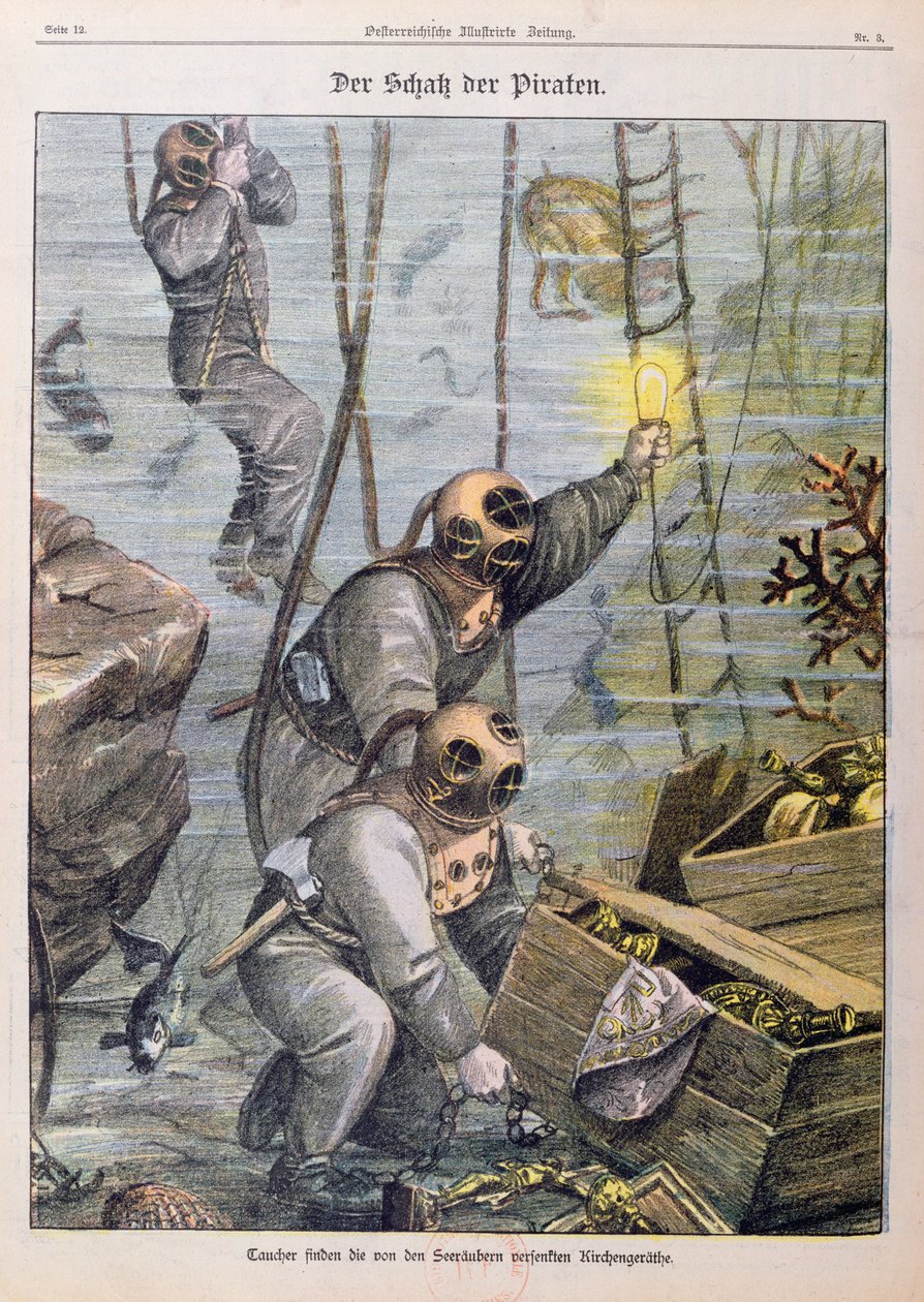 Divers Finding Treasure Plundered by Pirates from Churches, 1897 by Austrian School