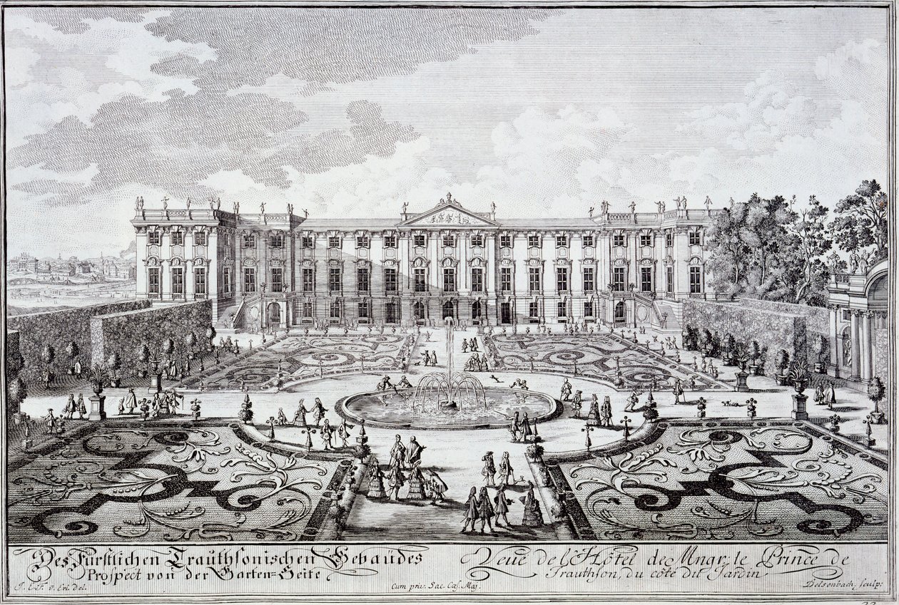 Garden front of the Palace of the Prince of Trauthson, Vienna c.1719 by Austrian School