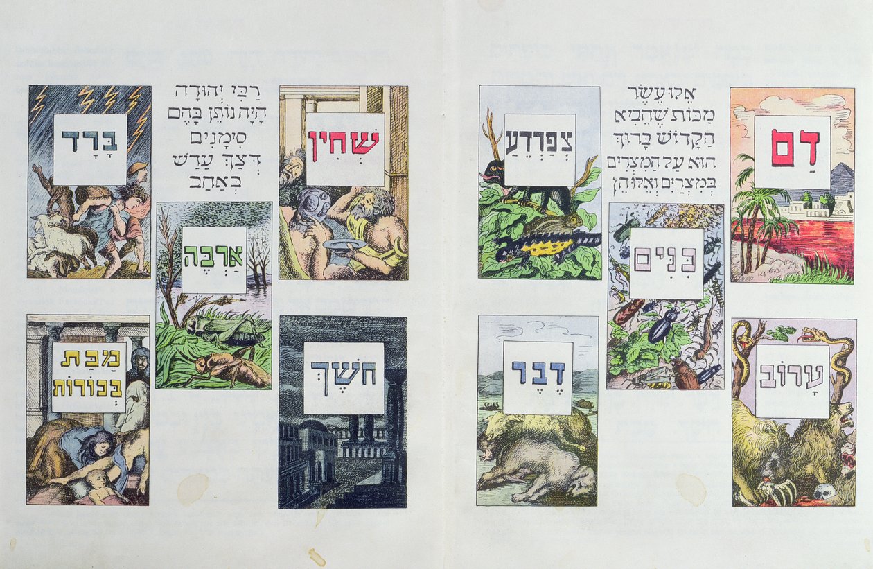 Illustrations of the Ten Plagues of Egypt, from a Haggadah, published in Vienna c.1900 by Austrian School