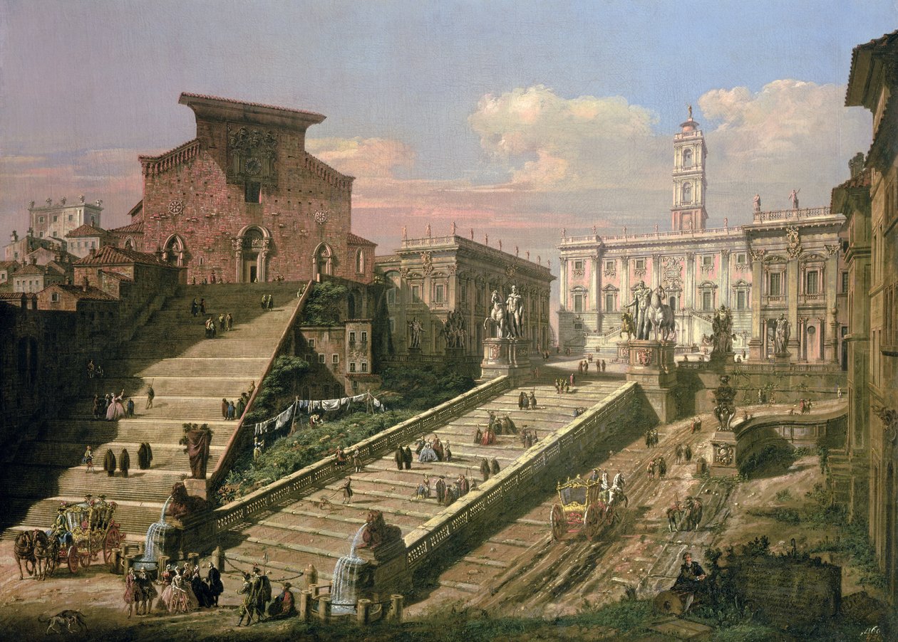The Piazza del Campidoglio and the Church of S. Mario d'Aracoeli, Rome