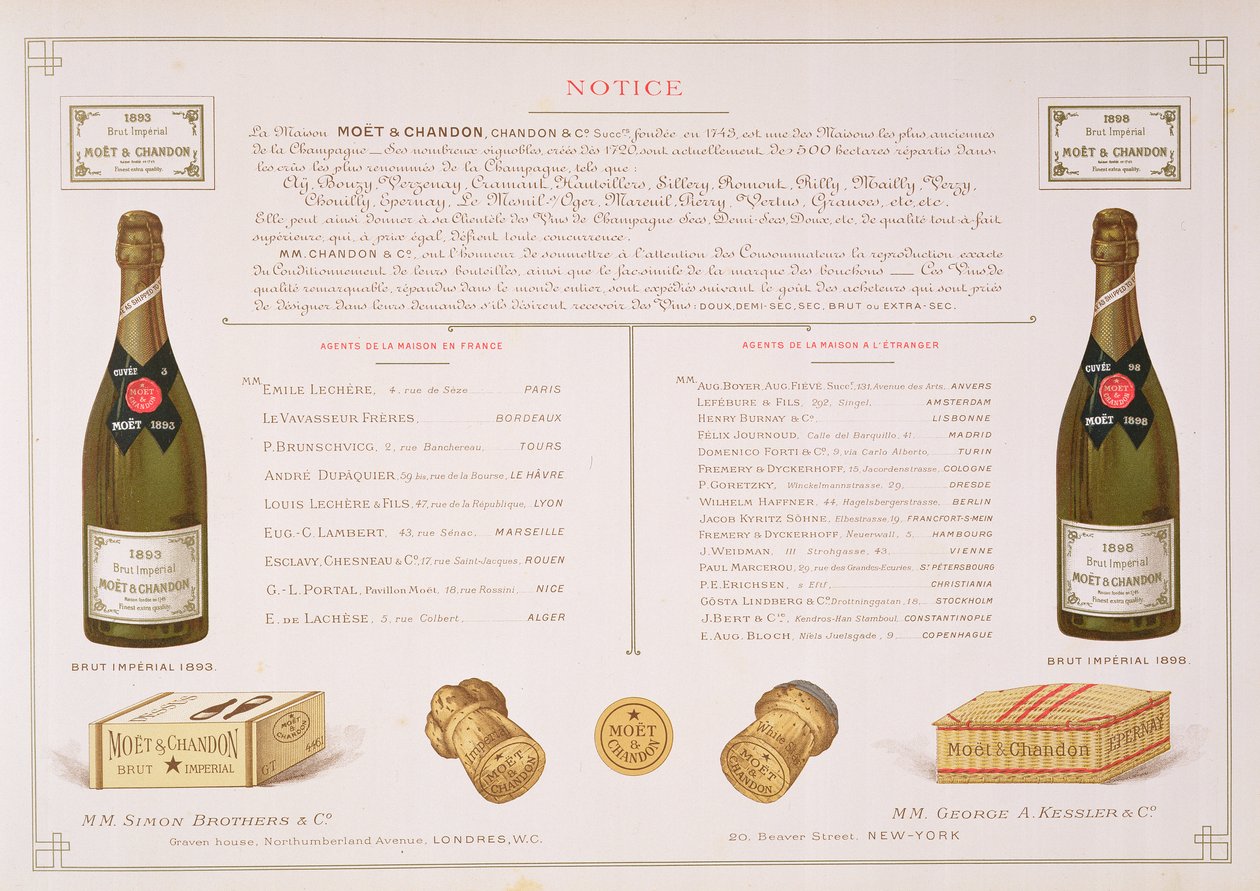 Agents worldwide and samples of packaging, from Le France Vinicole, pub. by Moet & Chandon, Epernay by B. Arnaud