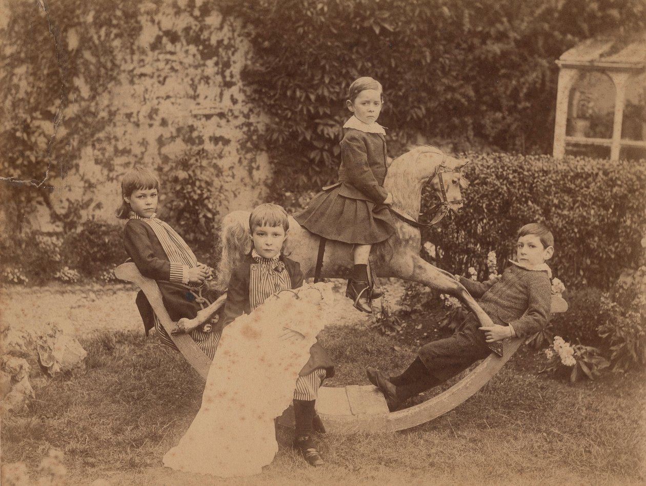 Children on rocking horse, c.1890 by B. Thomas
