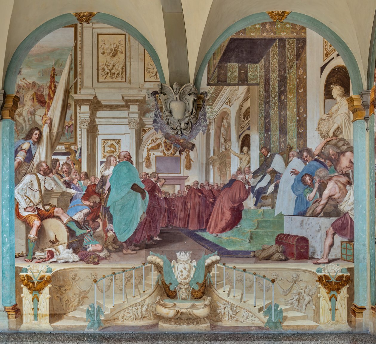 Cosimo I and His Son Francesco with the Government by Baldassare (1611-89) Franceschini