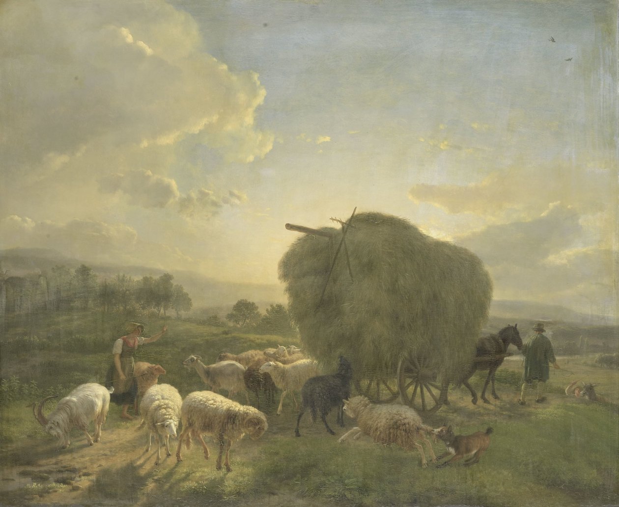 Landscape with Sheep and a Hay Wagon by Balthasar Paul Ommeganck