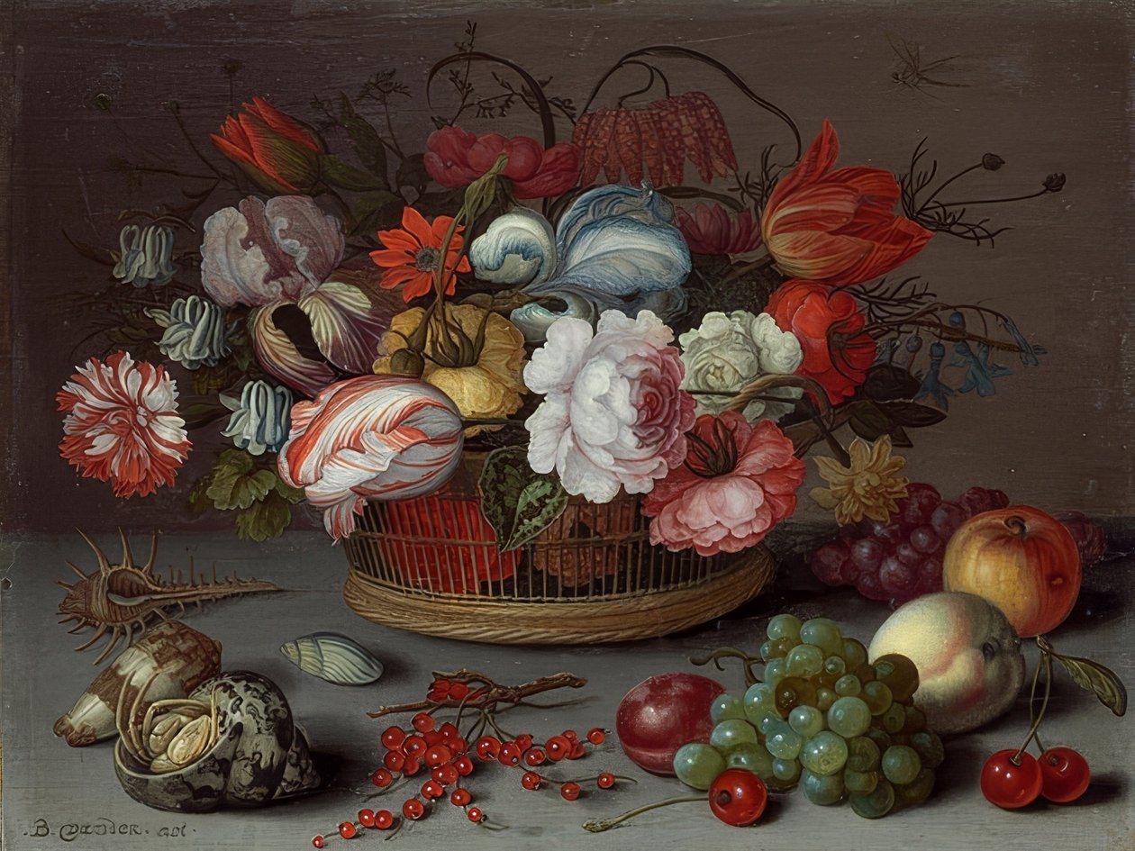 Basket with Flowers by Balthasar van der Ast