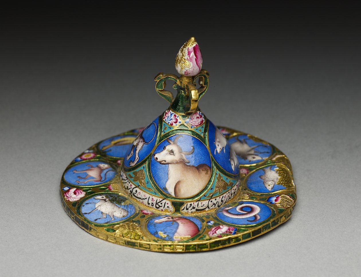 Lidded Bowl, Saucer and Spoon with Astrological Decoration, Early 19th Century by Baqir