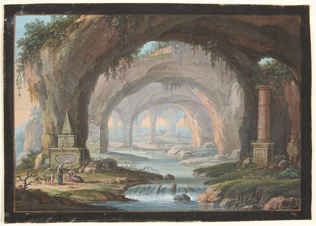 Landscape with Broken Caves, Tomb Monuments, a River and Figures by Barbara Dietzsch