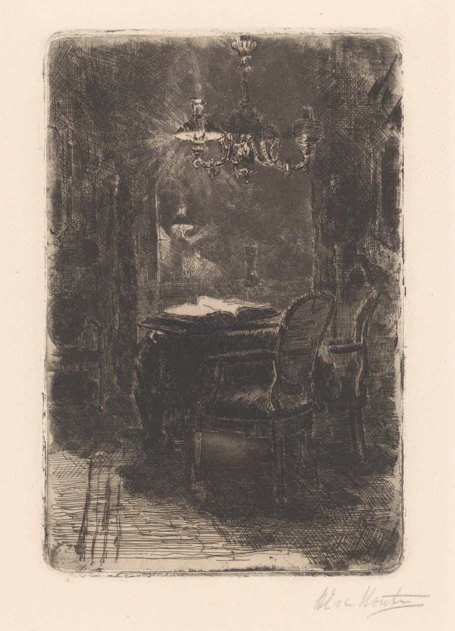 Interior with Mirror and Table with Open Book by Barbara Elisabeth van Houten (signed by artist)