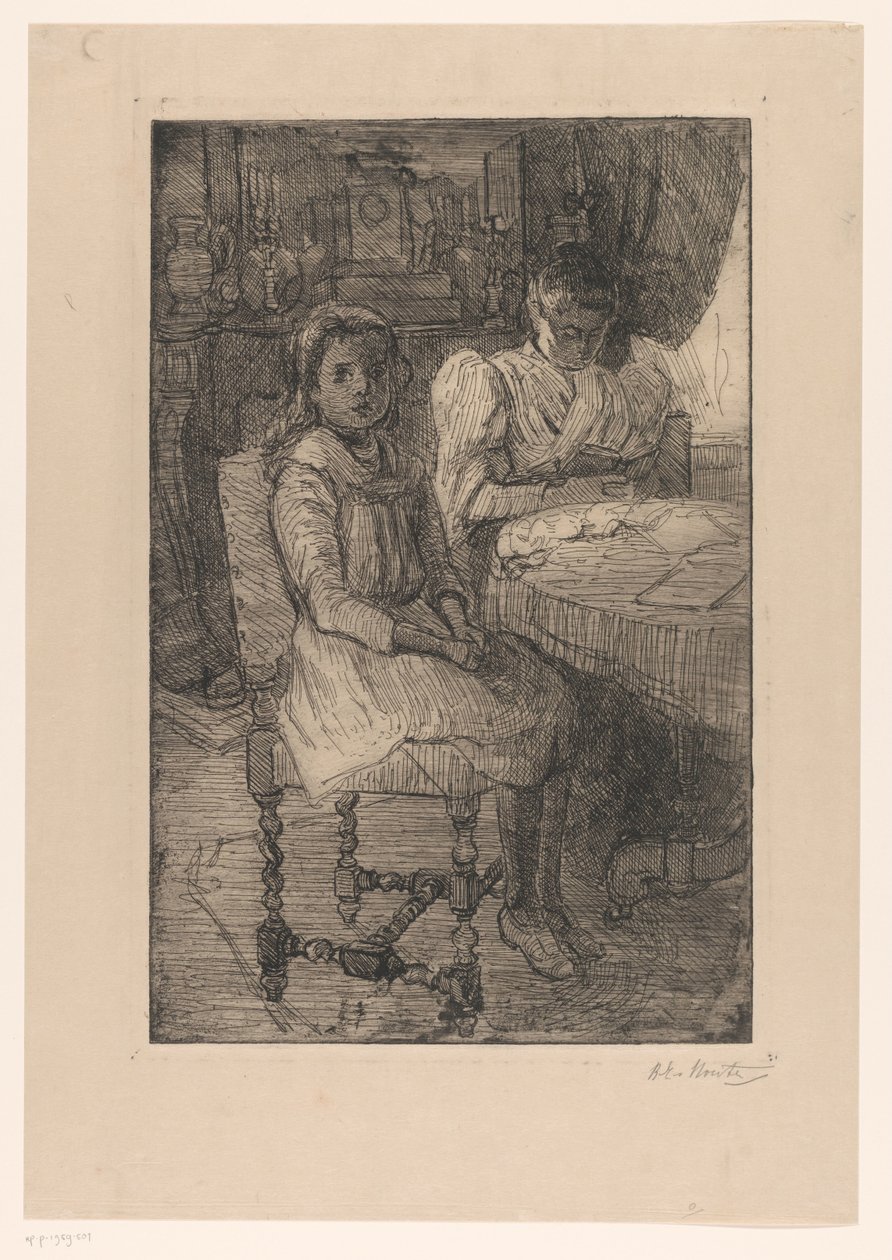Two Women at a Table by Barbara Elisabeth van Houten (signed by artist)