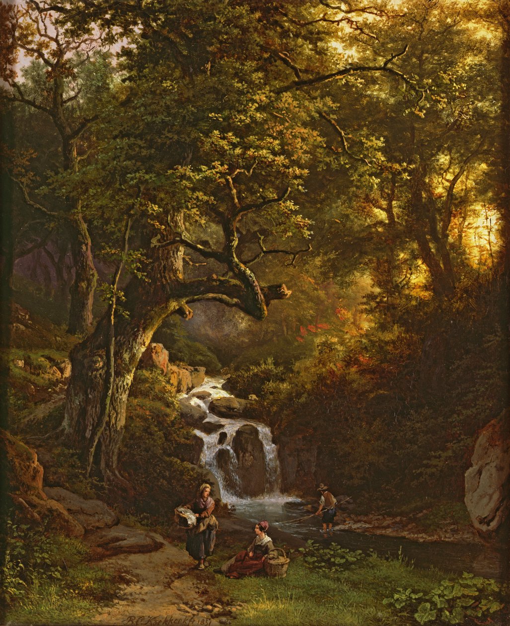 The Wooded Stream (fishing) by Barend Cornelis Koekkoek