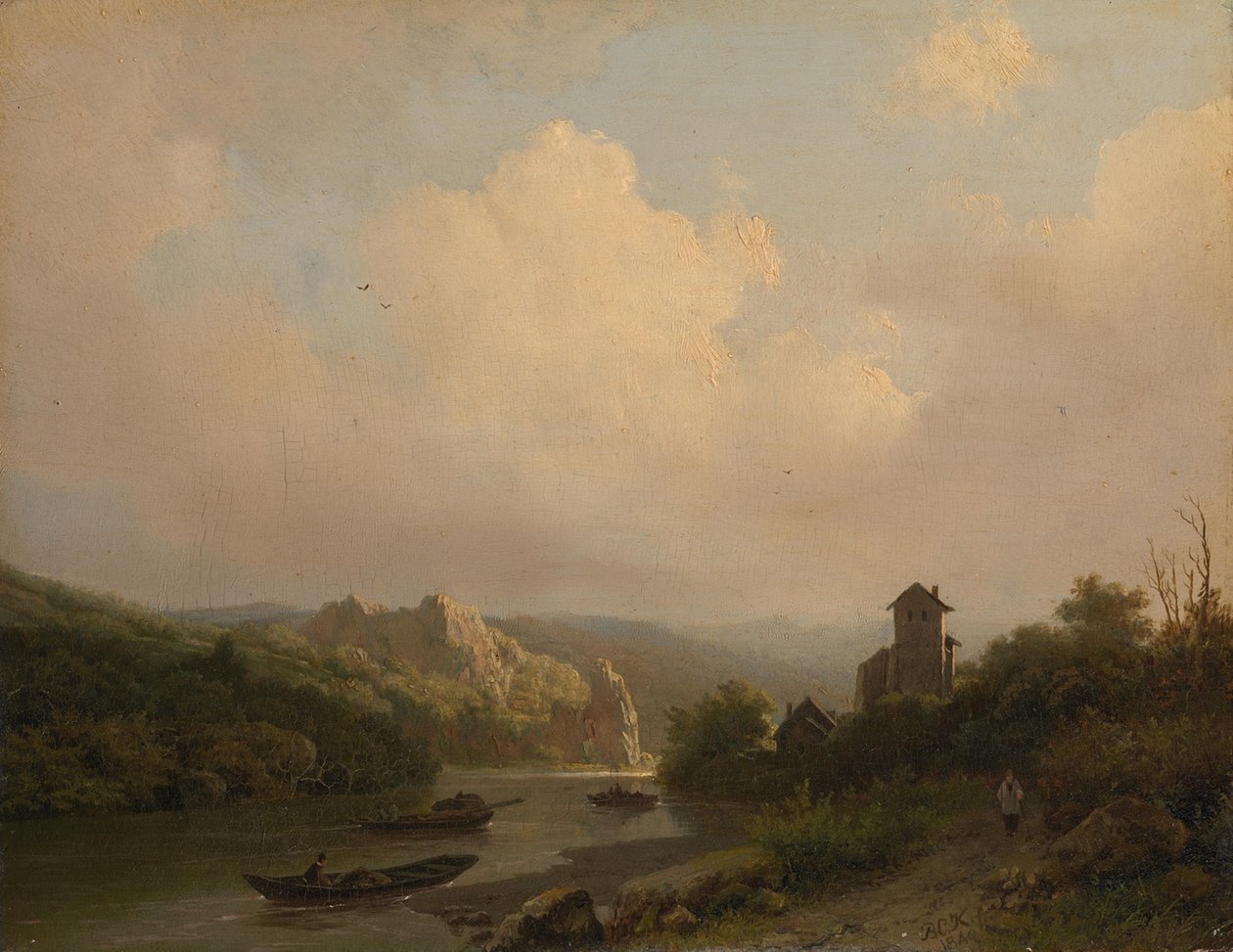 A River in a Mountainous Landscape by Barend Cornelis Koekkoek