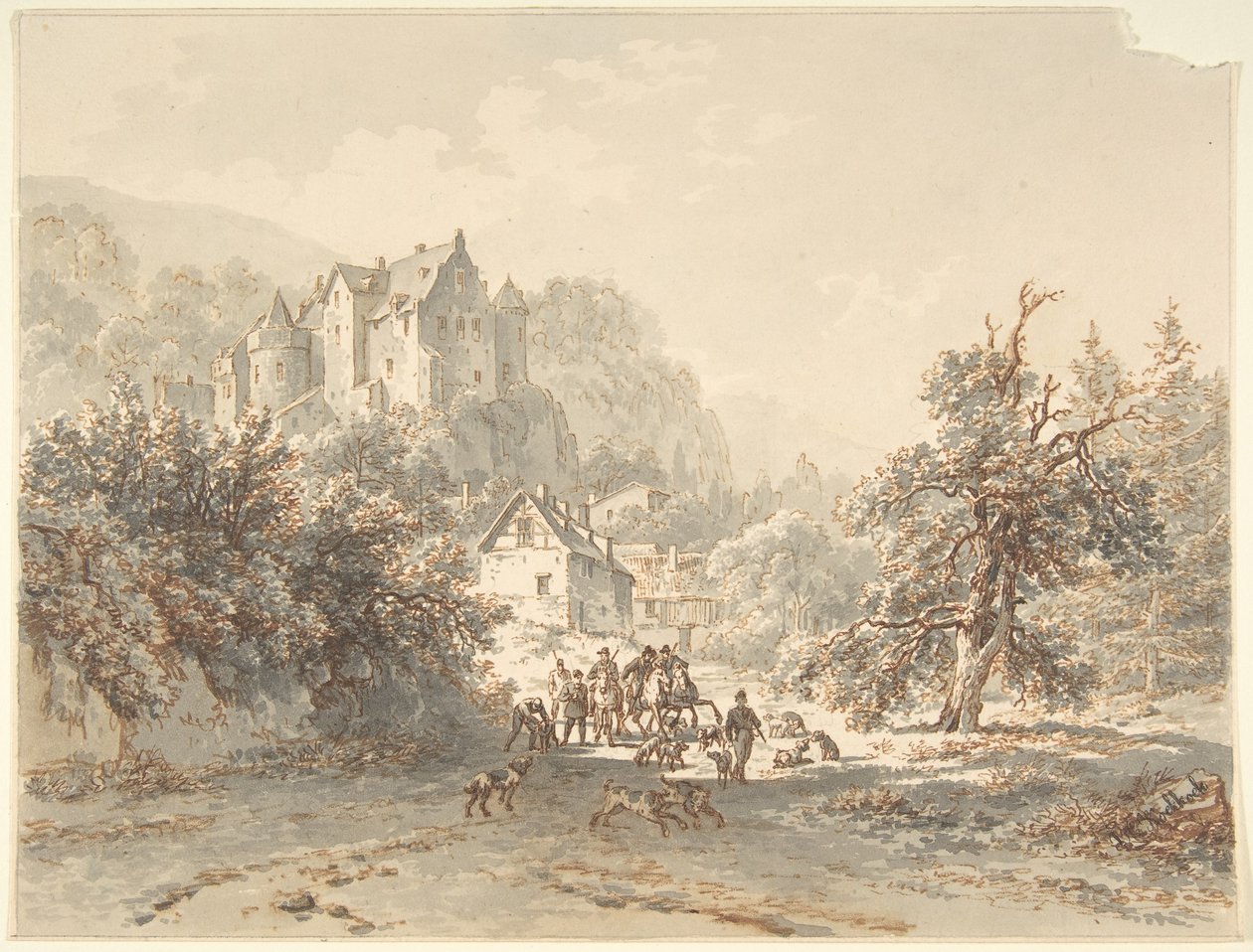 Landscape with a Hunting Party by Barend Cornelis Koekkoek