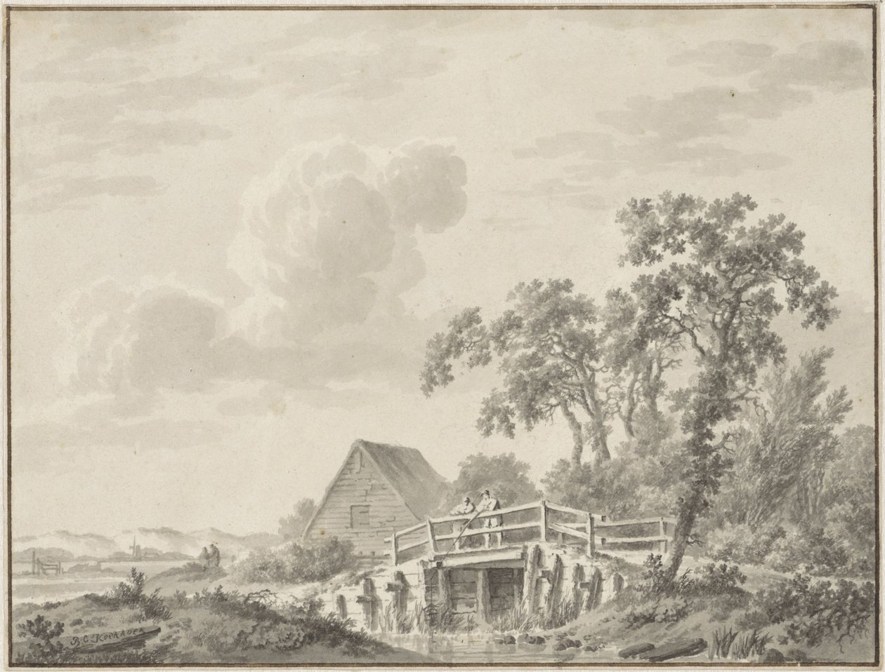 Landscape by a Dune Edge with a Fisherman by Barend Cornelis Koekkoek