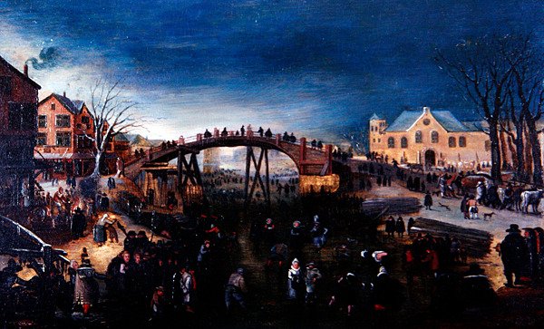 A Winter Landscape with Figures Skating and Playing by Barent (follower of) Avercamp