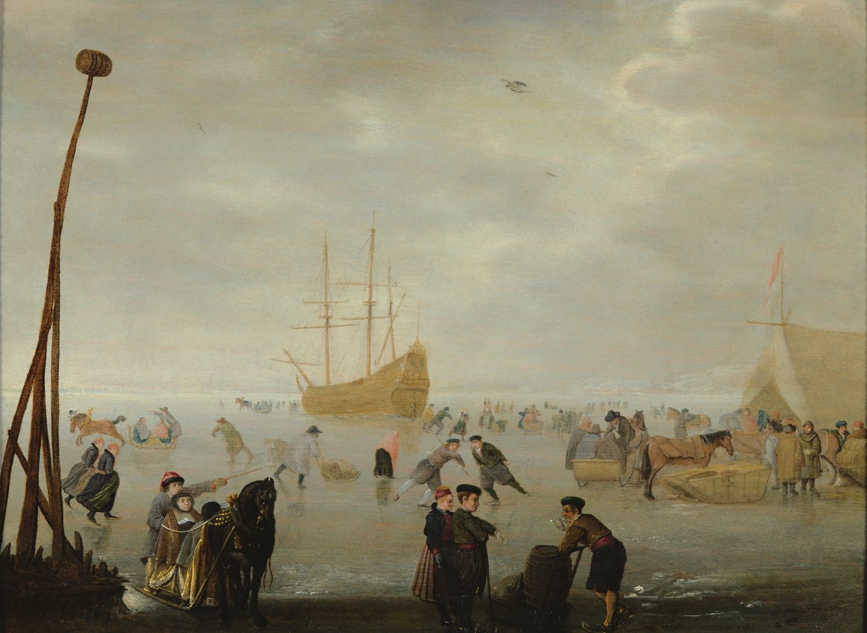 Landscape with Skaters and Sleighs by Barent Avercamp