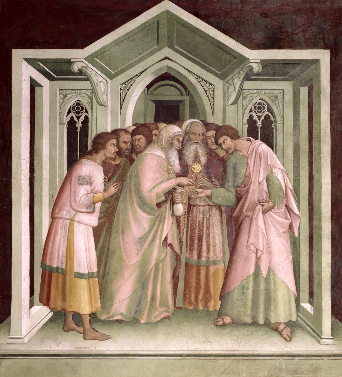 Judas Receiving Payment for his Betrayal, from a series of Scenes of the New Testament by Barna da Siena