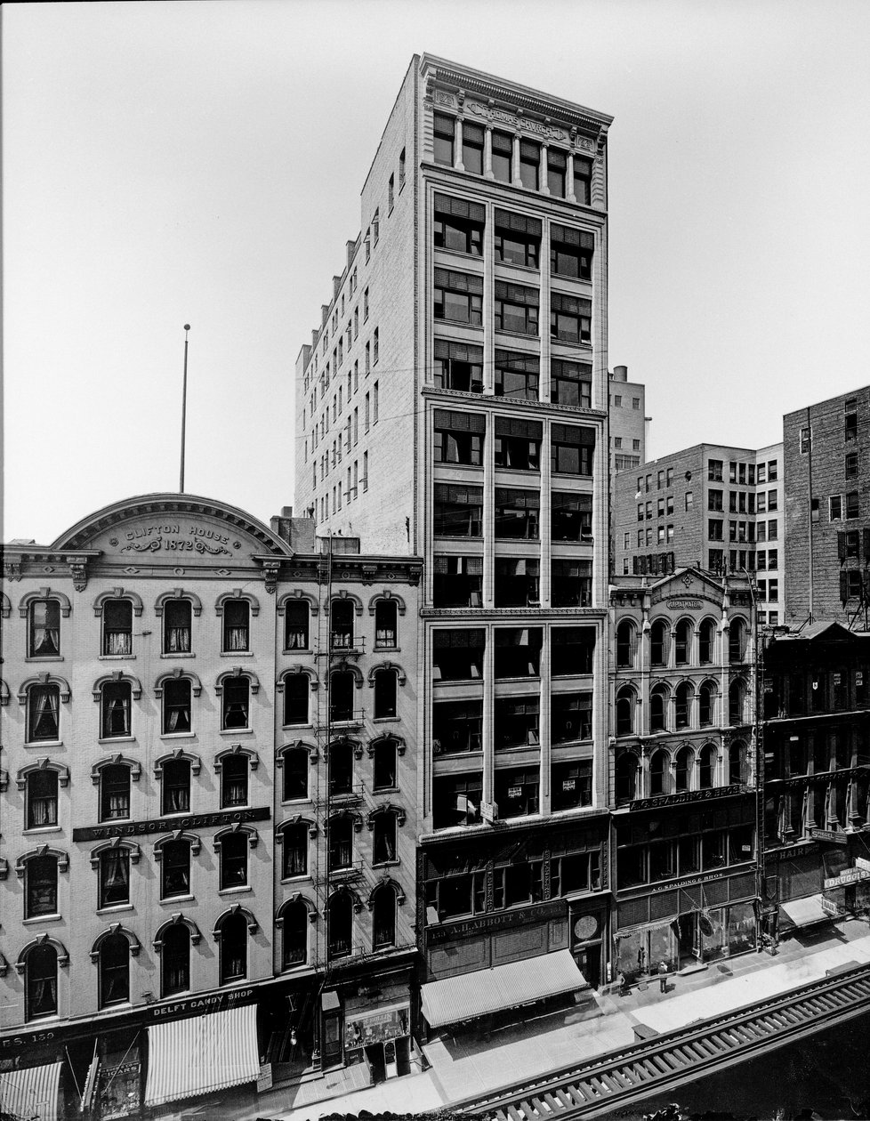Clifton House, Thomas Church building and J. P. Atwater building, Chicago, Illinois, USA, c.1900 by Barnes and Crosby