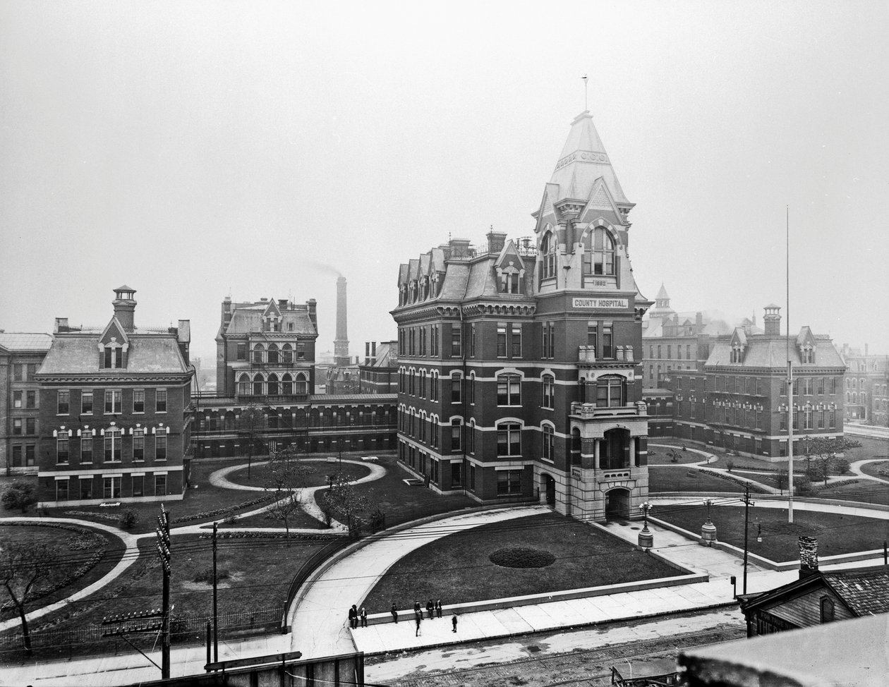 Cook County Hospital, Chicago, Illinois, USA, c.1900 (b/w photo) by Barnes and Crosby