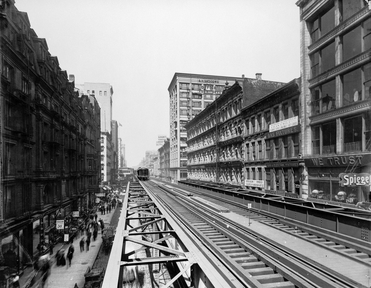 Elevated tracks near Adams Street station, Chicago, Illinois, USA, c.1900 by Barnes and Crosby