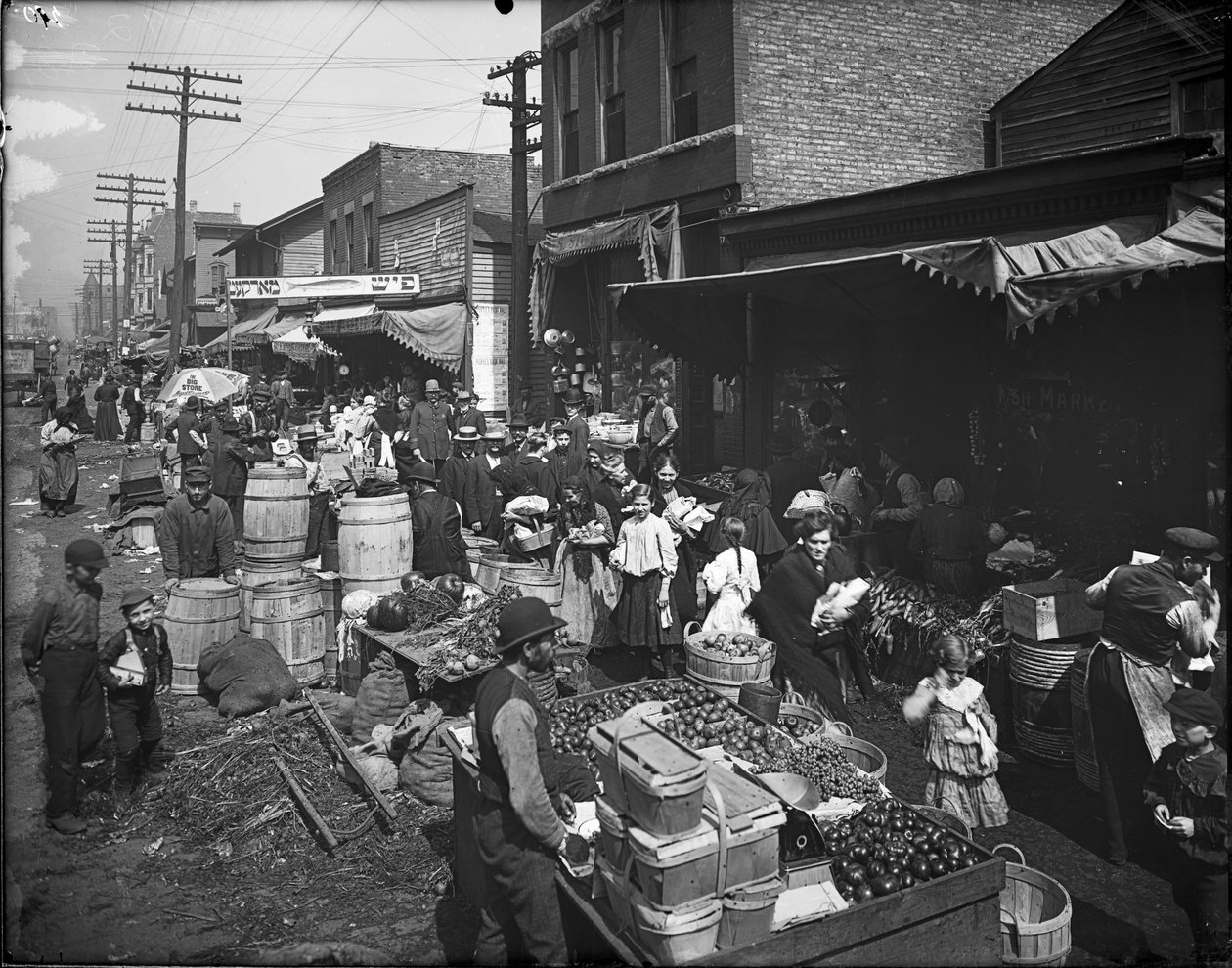 Maxwell Street Market, Chicago, Illinois, USA (c.1905) by Barnes and Crosby