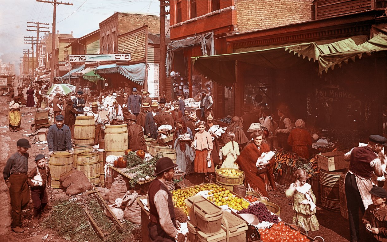 Maxwell Street Market, Chicago, Illinois, USA, c.1905 by Barnes and Crosby