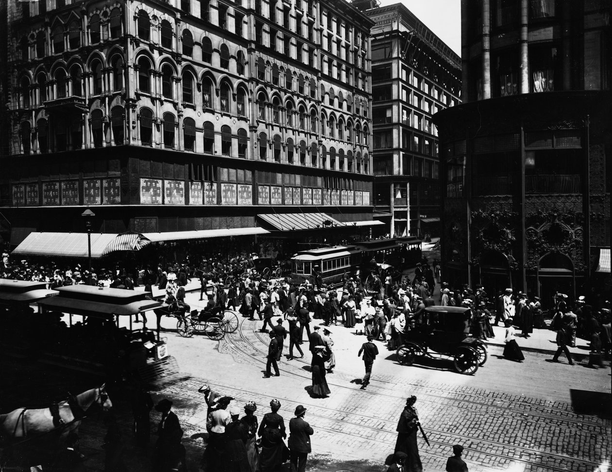 State and Madison Streets, Chicago, Illinois, USA, c.1905 by Barnes and Crosby