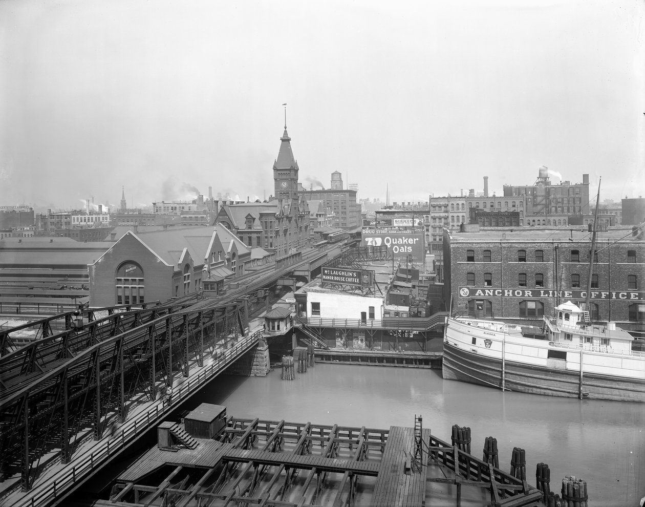 Steamer Alaska Docked at Wells Street, Chicago, Illinois, USA, c.1905 by Barnes and Crosby