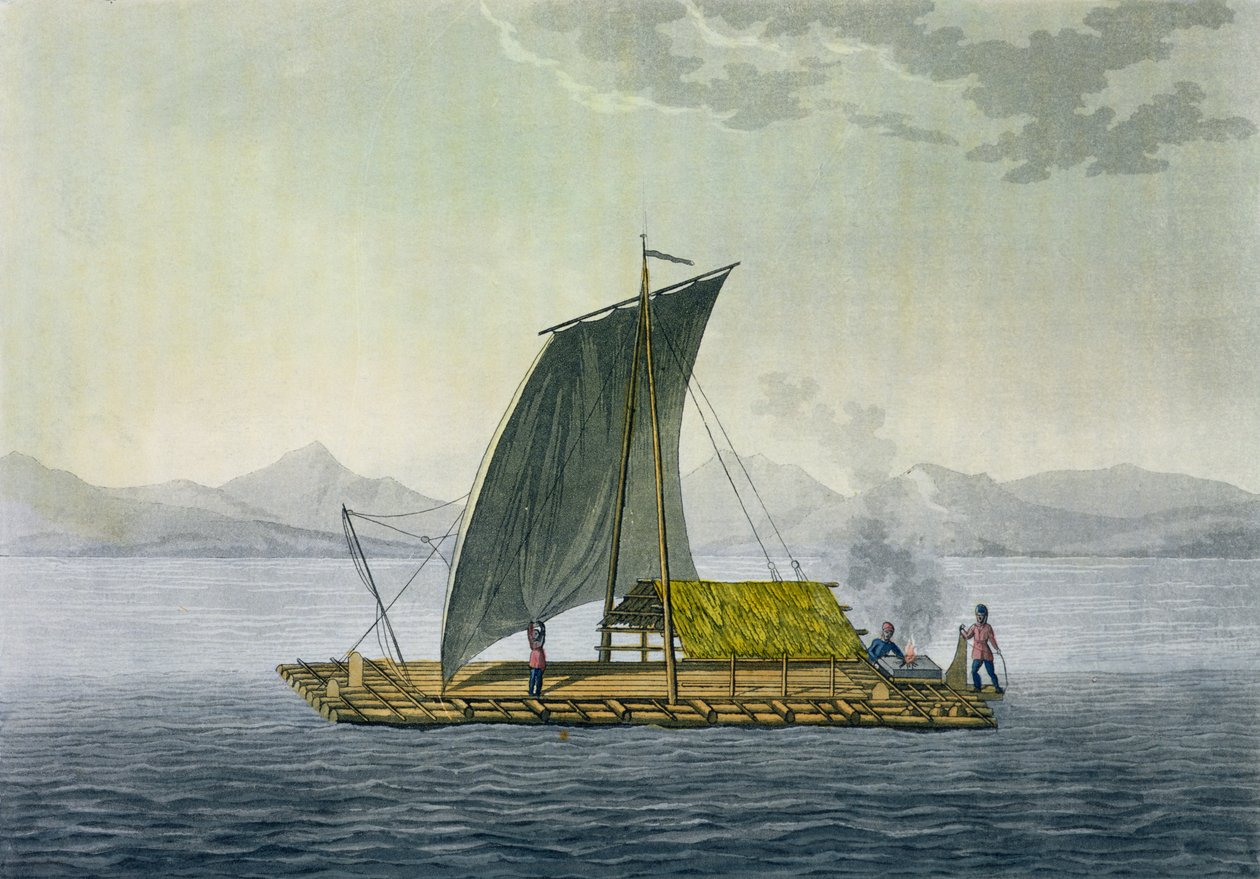 A raft leaving the port of Guayaquil, Ecuador, from 