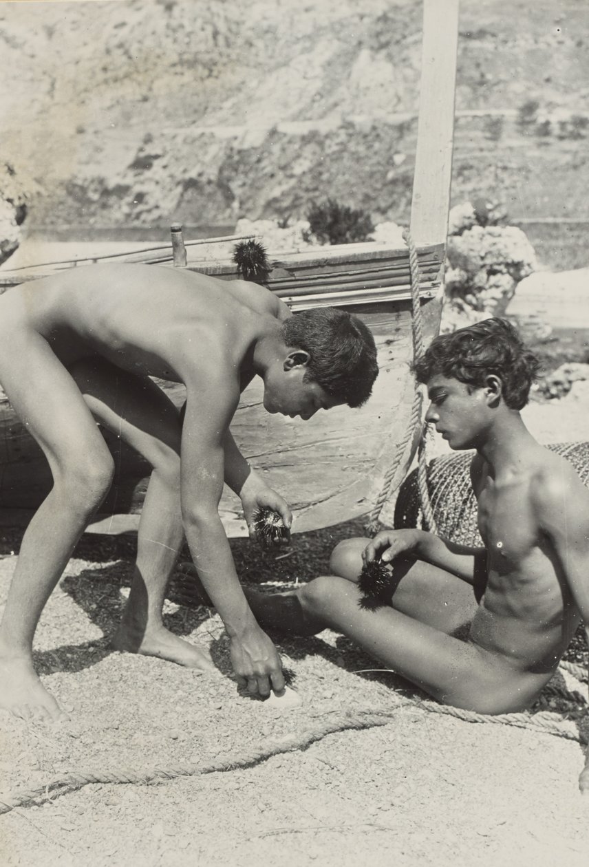Two Nude Youths with Boat by Baron Wilhelm von Gloeden