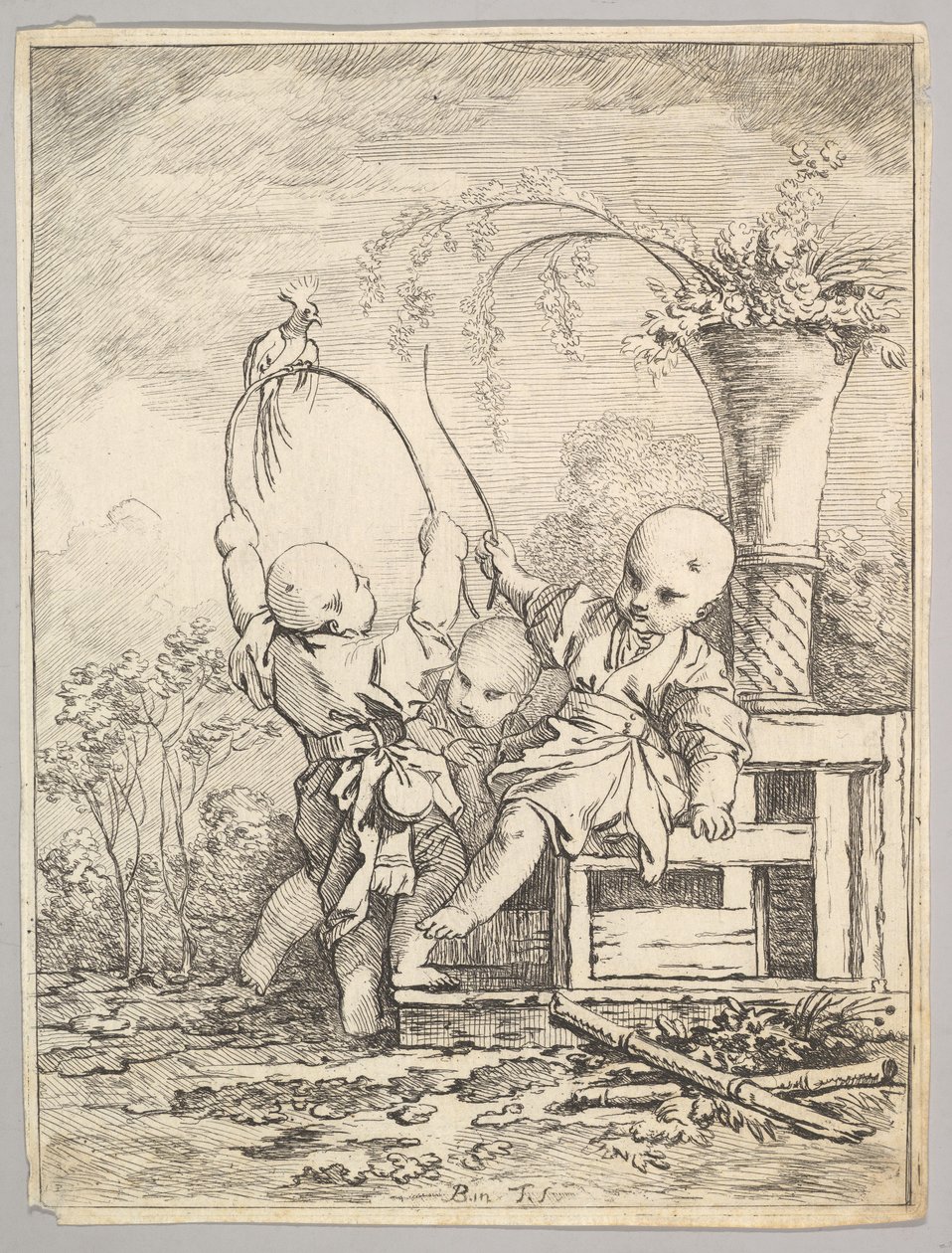 Chinese Children Playing with a Parrot by Baron de Thiers Louis Antoine Crozat