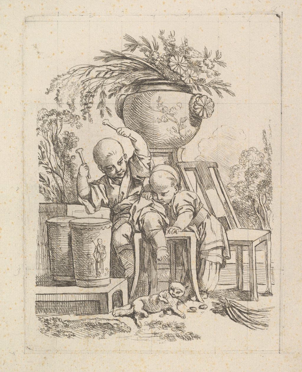 Two Children, One Playing the Drum by Baron de Thiers Louis Antoine Crozat