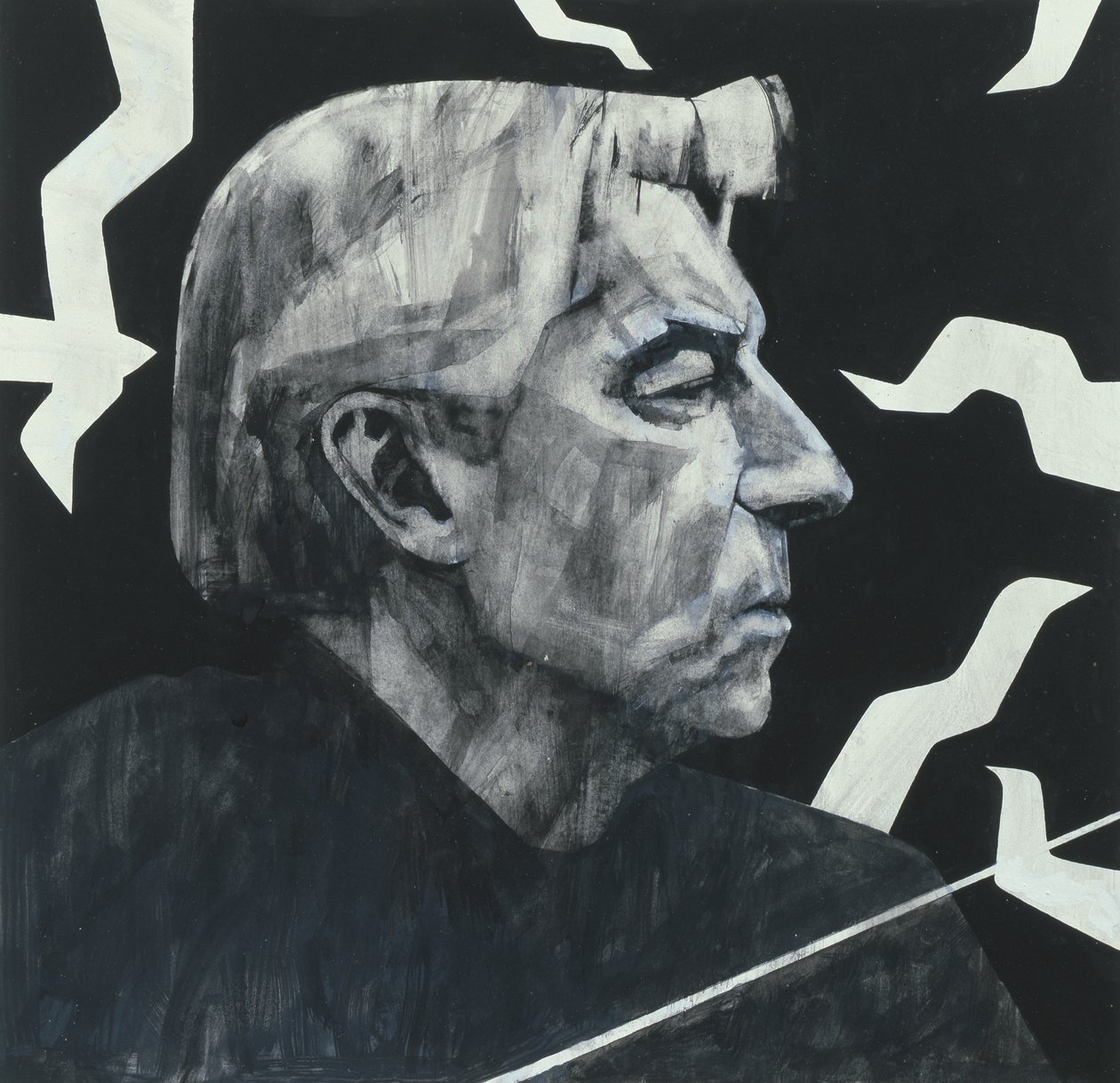 Portrait of Herbert von Karajan, illustration for The Sunday Times, 1970s by Barry Fantoni