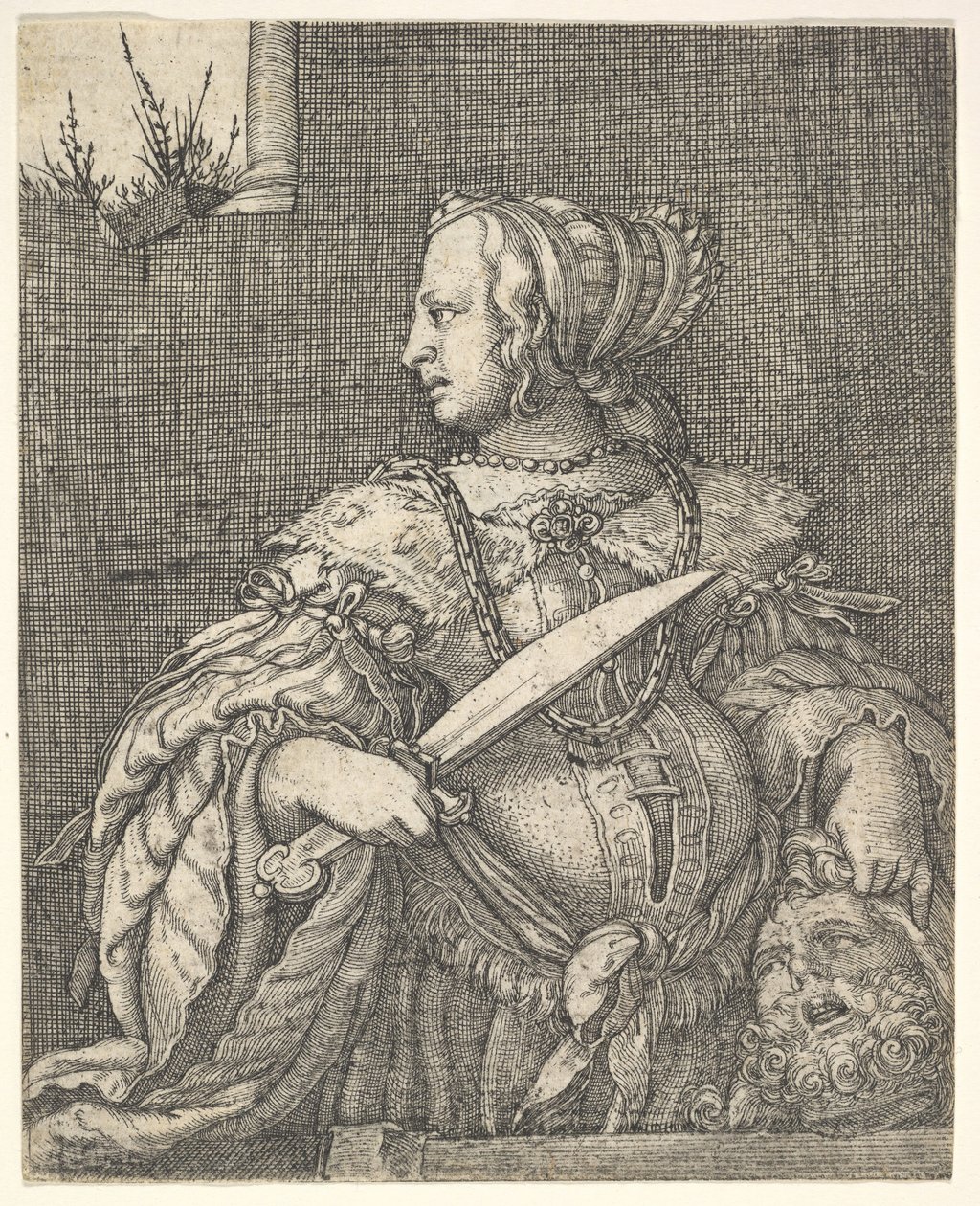 Judith, half-length and in profile to the left, a sword in her right hand and the head of Holofernes by Barthel Beham