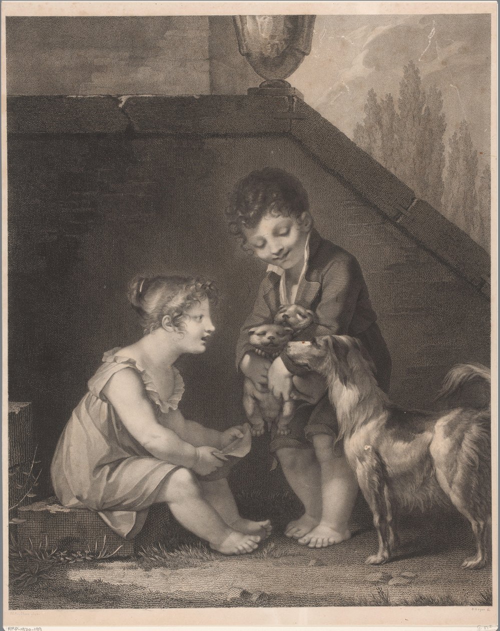 Two Children with Dogs by Barthélémy Joseph Fulcran Roger