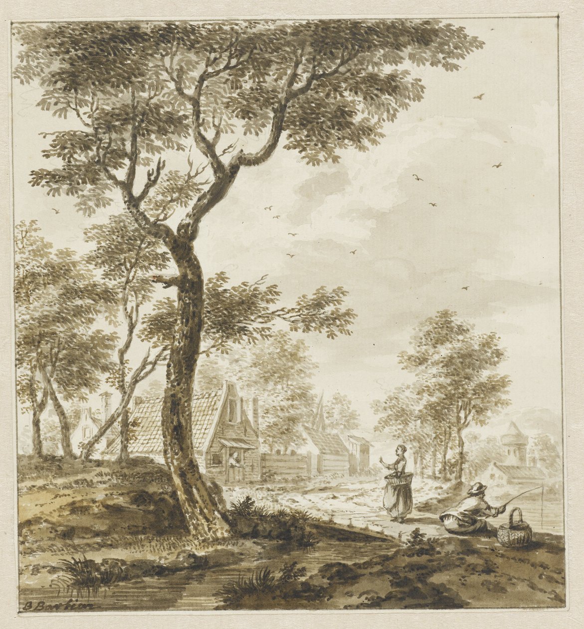 Landscape with Figures and a Fisherman on the Right by Bartholomeus Barbiers