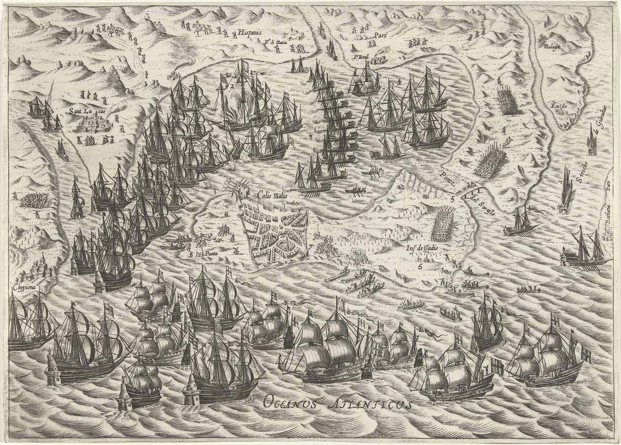 Naval Battle off Cadiz, 1596 by Bartholomeus Willemsz. Dolendo (attributed to)
