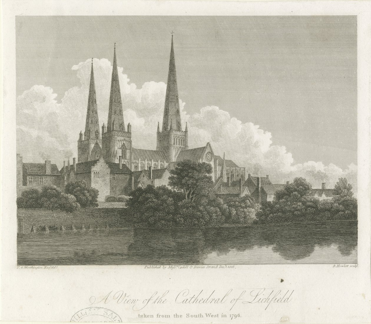Lichfield Cathedral - South West View (engraving) by Bartholomew Howlett