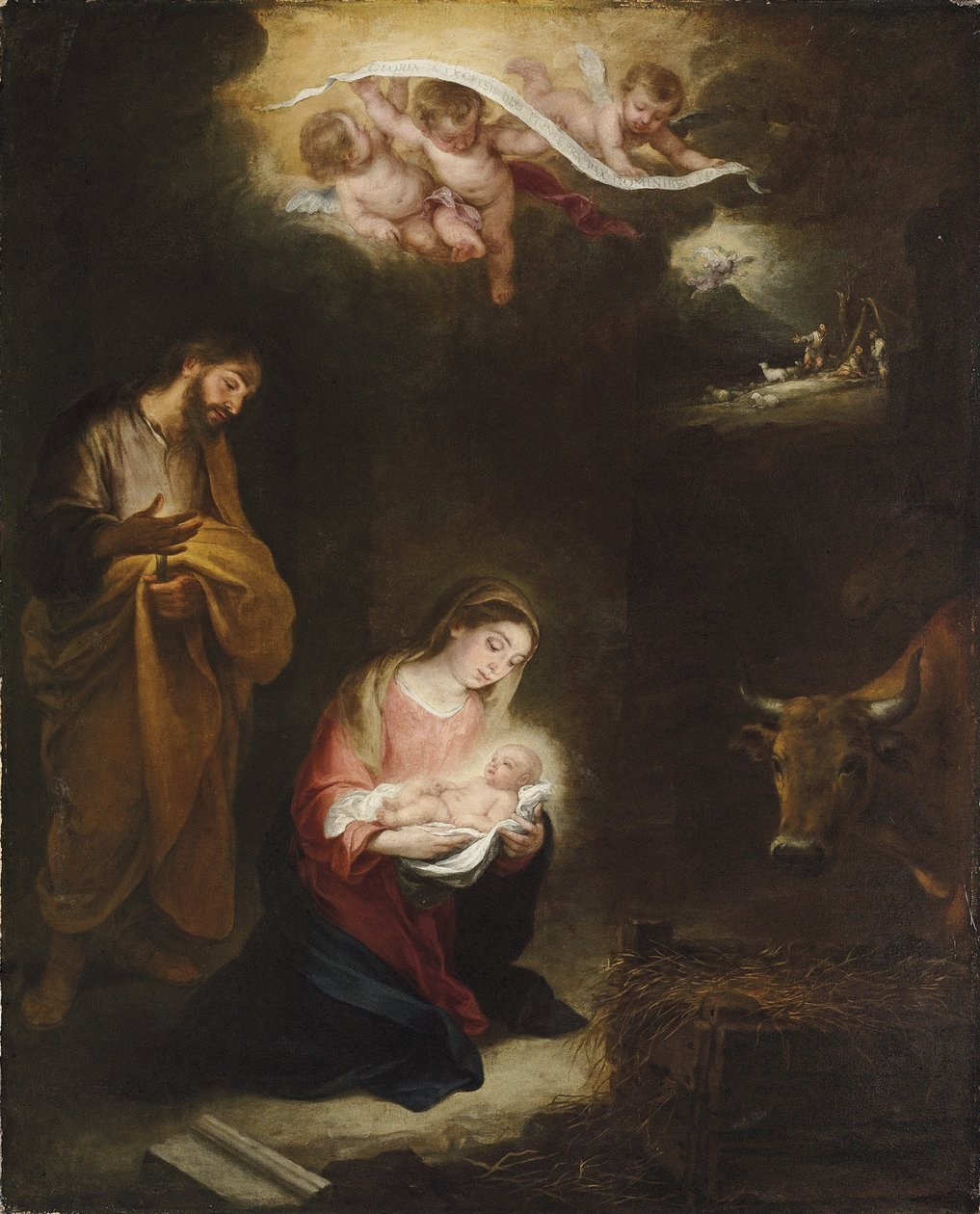 The Nativity with the Annunciation to the Shepherds Beyond by Bartolomé Esteban Murillo