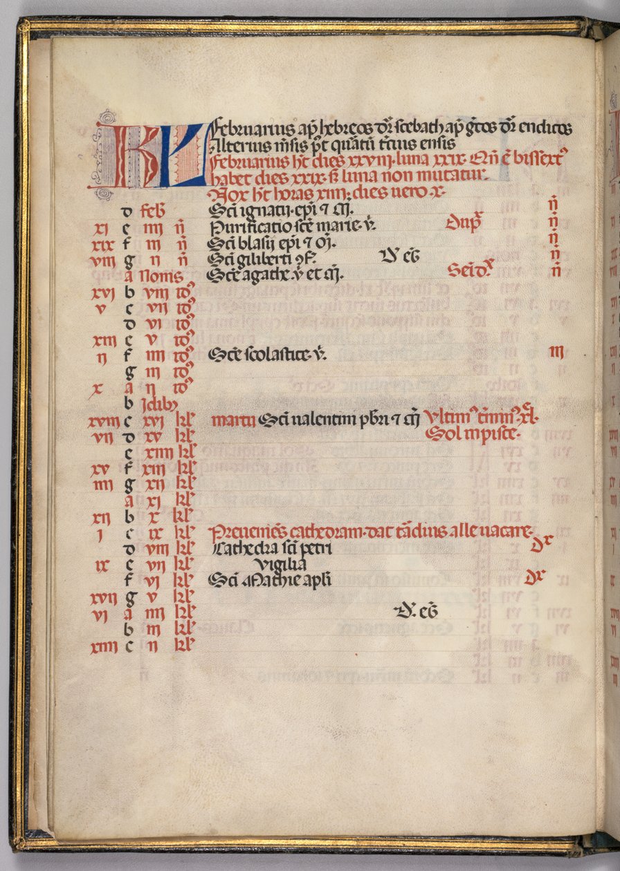 Missale: Fol. 3v: February Calendar Page, 1469 by Bartolomeo Caporali