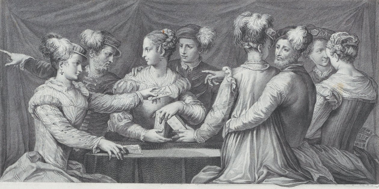 A Group of Elegantly Dressed People Playing Cards by Bartolomeo Crivellari