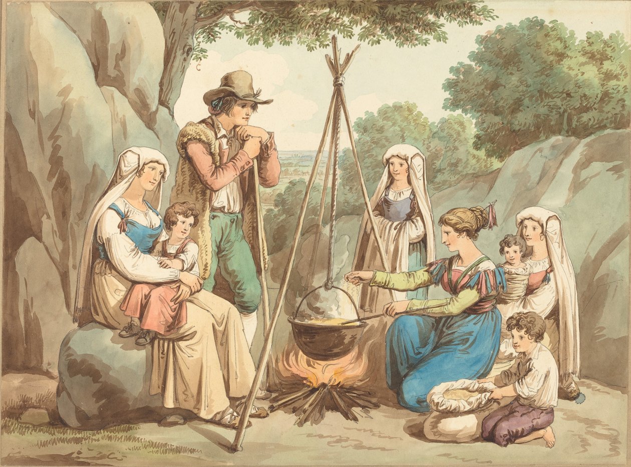A Peasant Family Cooking over a Campfire by Bartolomeo Pinelli